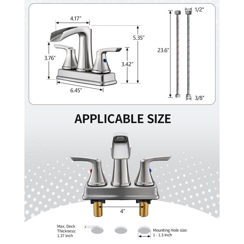 Fapully Bathroom Faucet, Waterfall Bathroom Sink Faucet Widespread, 4 Inch