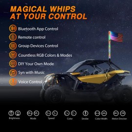 Nilight RGB Whip Light 1PC 4FT Lighted Antenna Whips with Remote & App Control DIY Chasing Patterns Brake Reverse Lights for ATV UTV Polaris RZR Can-am Dune Buggy Pickup Trucks Jeep