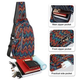 TITECOUGO Small Sling Bag Lightweight Crossbody Bag for Women Men Hiking Backpack Travel Shoulder Bag Chest Daypack for Gym Work Casual Cycling Outdoor Sports Zigzag Stripes