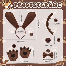 Jokureao 5 Piece Puppy Costume Set, Dog Headband Ears, Bow Tie, Tail, Paw Gloves, Animal Puppy Dog Costume Set for Adults Children Carnival World Book Day Cosplay Party