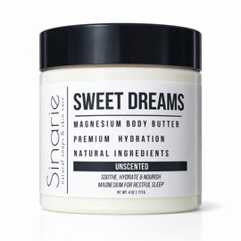 Sinarie- Manteca corporal emulsionada con magnesio Sweet Dreams, 4 oz, 1 unidad | Manteca de mango | Aceite de magnesio de primera calidad