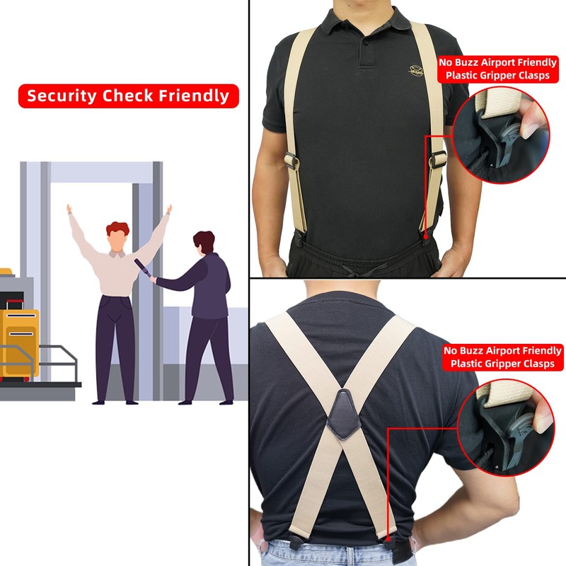 MELOTOUGH X back suspenders airport friendly Suspenders,NO buzz with Plastic