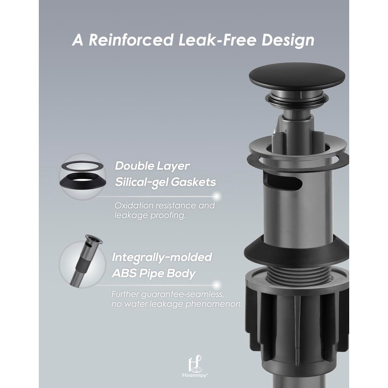Matte Black ABS Pop Up Sink Drain with Overflow for