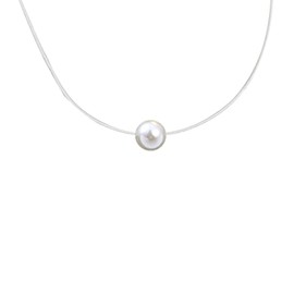 vissen Women's Crystal Necklace 925 Silver Zirconia Nylon Thread Necklace Pendant Delicate Jewellery Gift, Silver, Pearl