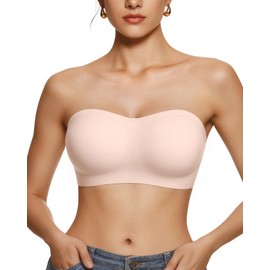 Vertvie Women's Wireless Strapless Bra Seamless Padded Bandeau Bra Non-Slip Silicone Tube Top Push Up Convertible Bralette (Nude,Medium)