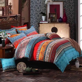 BupiRD Queen Boho Comforter Set - 3 Pieces Lightweight Exotic Yellow Orange Bohemian Mandala Colorful Retro Boho Comforter and 2 Pillowcases for All Seasons