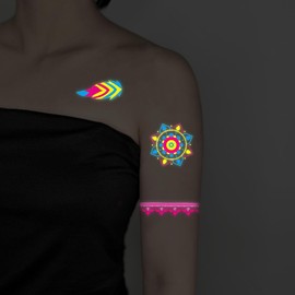 Glow in the Dark Tattoos 80 PCS Glow in the Dark Party Supplies, Neon Body Paint Be UV Blacklight Reactive Face Temporary Tattoo for Adults, Teens Neon Accessories Party Favors Decorations Q746