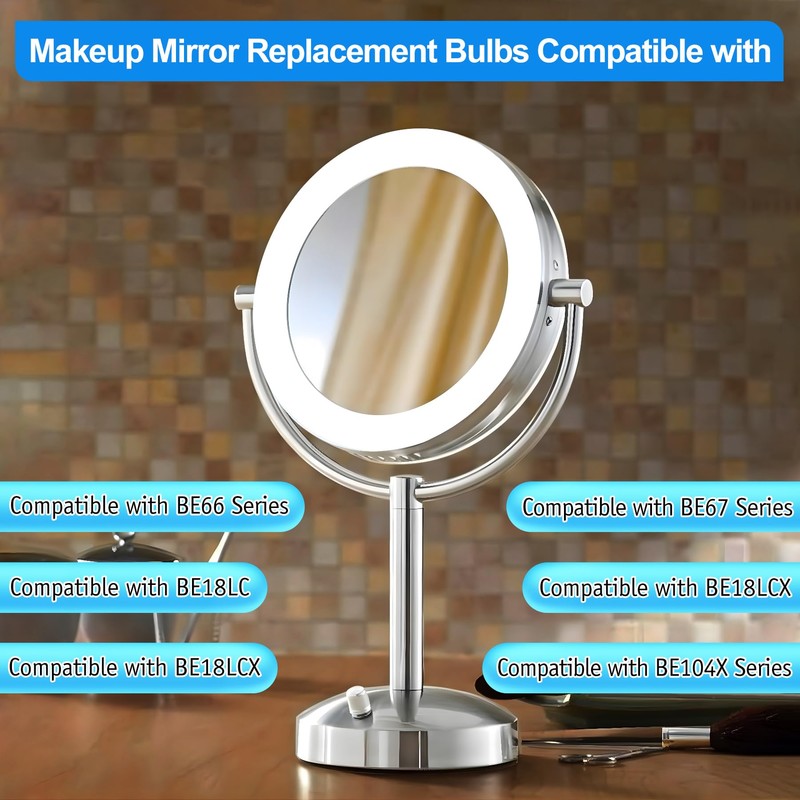 Glooglitter Makeup Mirror Replacement LED Bulbs, E12 Base Type T