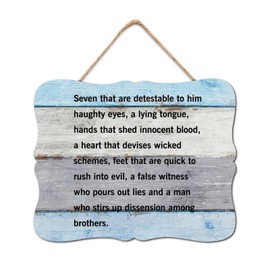 BRUYU5SE Seven That are Detestable to Him Haughty Eyes A Lying Tongue Wood Sign Wooden Wall Art Signs Rustic Inspirational Quotes Wall Art Home Decoration for Home Garden 8x10in