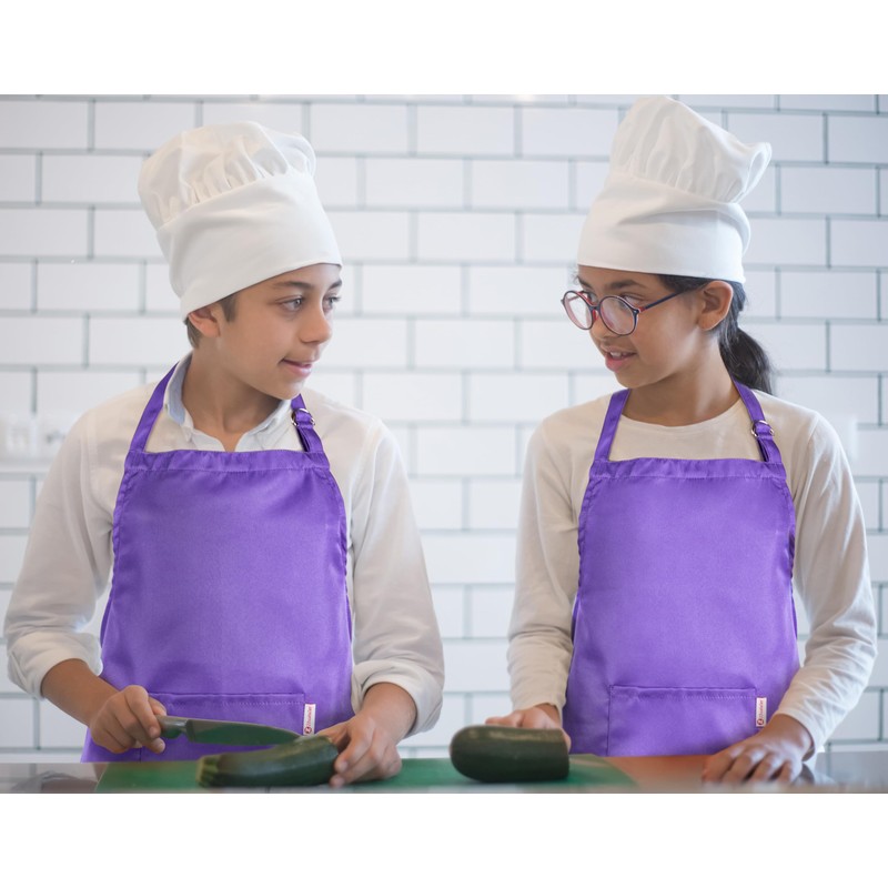 Zihuatailer Purple Kids Baking Apron Cooking Apron with Pockets for