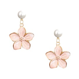 Just Follow Boho Floral Stud Earrings with Pearl Accents Flower Design Studs for Women Hypoallergenic Pierced Ear Jewelry, Large, Acrylic, No Gemstone