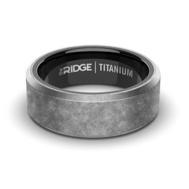 The Ridge Stonewashed Titanium Beveled Ring Comfort Fit Wedding Band - 10.5