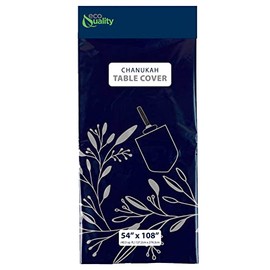 EcoQuality Disposable Hanukkah Tablecloth - Chanukah Themed Party Supplies - Rectangle Plastic Festival Table Cloth 54 x 108 inch Blue and Silver for Holiday Home Dining Room Kitchen Table Cover (3)