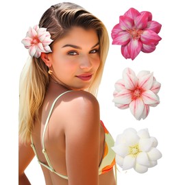 Molans 3Pcs Hawaiian Flower Hair Clips for women - 4 Inches Artificial Flower Clips, Plumeria Hibiscus Hair Clips Floral Hair Barrettes for Vacation Beach Party