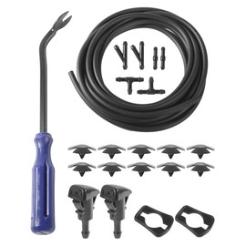 UNLRAE 22PCS Windshield Washer Hose Kit,13FT Washer Fluid Hose,6PCS Hose Connectors,2 Fan Nozzles&Gaskets,10PCS Hood Retainers,Universal Car Accessories Replacement,Used to Windshield Fluid Tubing