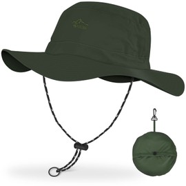 BROTOU Sun Hats for Women/Men, UPF 50+ Wide Brim Bucket Hat, Waterproof and Foldable Boonie Hat with UV Protection for Hiking Fishing Garden Safari Beach (ArmyGreen)