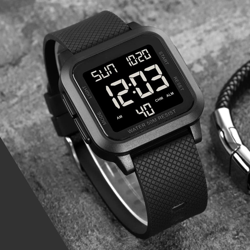 zolohoni Square Men's Digital Watch Big Numbers Dial Large Face