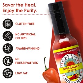 Dave’s Gourmet Sir Ouch-A Hot Sauce - Hot Thai-Style Sriracha Sauce Flavor - Ideal for Rice, Eggs, Meats & Vegetables - Preservative-Free, Vegan & Gluten Free Sauce, Hot Sauce Bottles 5 oz (Pack of 3)