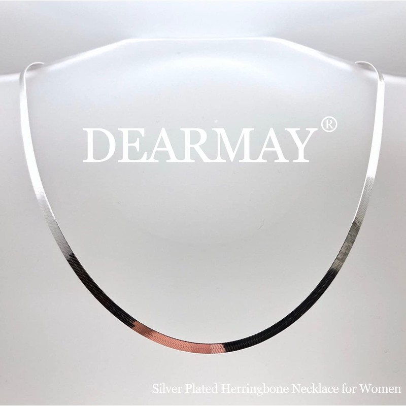 DEARMAY Silver Herringbone Necklace - Sterling Silver Chain Necklace for