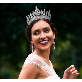 Vintage Wedding Crowns Arab Classic Dubai Cubic Zirconia Crown Bridal Hair Accessories Crystal Tiara Headband for Women (Silver C)