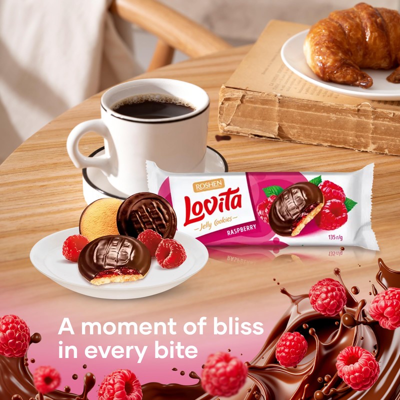 Roshen “Lovita” Jelly Cookies, Biscuits with Raspberry Flavored Jelly Filling