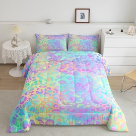Feelyou Women Leopard Printed Comforter Set, Cheetah Printed Bedding Set for Kids Girls Boys Twin Size, Modern Colorful Rainbow Bedroom Room Decor Lightweight Soft Bedding Quilt with 1 Pillowcase