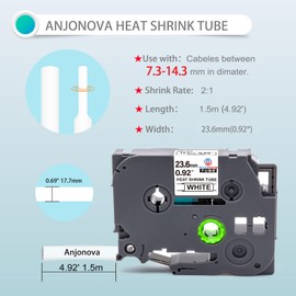 Anjonova 3 x Compatible with Brother P-Touch Heat Shrink Tube 23.6 mm Hse-251 Hse 251 Label Tape Black on White for PT-E110 PT-E300 PT-E550W PT-D450 D600 PT-P750W PT-P950NW PT-2030 PT-2430PC