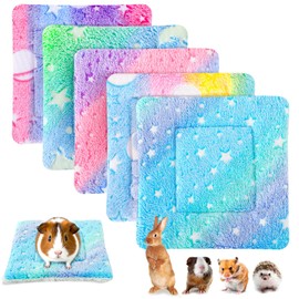 PETKNOWS 5 Pcs Rainbow Guinea Pig Mats, Soft Sided Fleece Sleep Pads for Small Animals, Rabbits, Hamsters, Hedgehogs, and Chinchillas