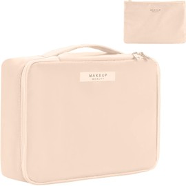 Travel Makeup Bag Cosmetic Bag Makeup Bag Toiletry Bag for Women and Men (Beige, Large)