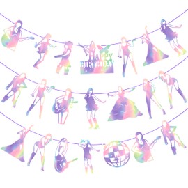 Music Singer Party Banners Holographic Pop Star Birthday Party Banners Popular Singer Theme Party Decoration for Girls Music Singer Birthday Baby Shower Supplies