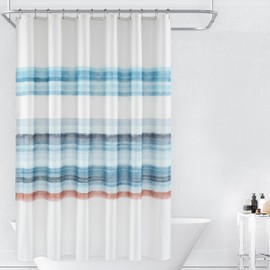 Cortina de ducha de rayas degradadas, cortina de ducha abstracta de playa con pintura al óleo, cortinas de ducha decorativas para baño, impermeable y lavable (72 x 72 pulgadas, azul y naranja degradado)