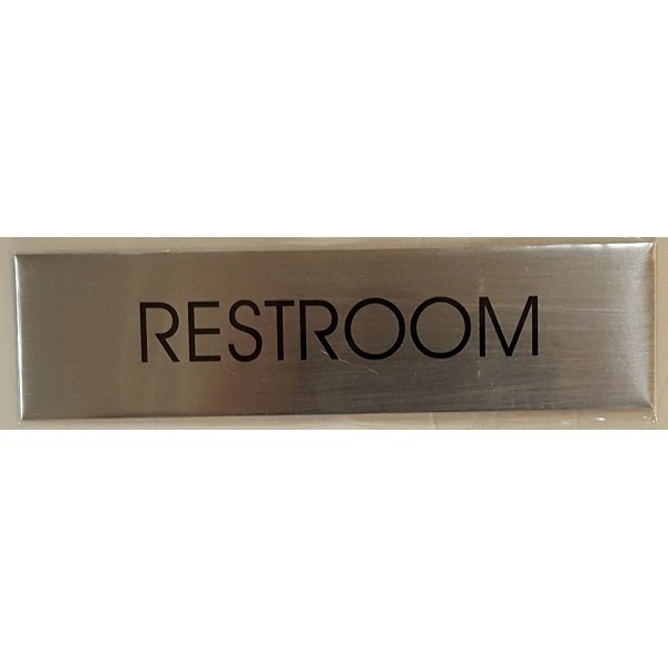 BUILDINGSIGNS.COM RESTROOM SIGN (BRUSHED ALUMINUM 2 X7.75 )-REF24-1027