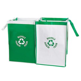 CREATCABIN 2 x Recycling Müllbeutel Mülleimer Kombination Polypropylen Wasserdicht Wiederverwendbar Für Zuhause Innenbereich Müllsortier Organizer Körbe Fachbehälter Für Küche Grün/Weiß 30x30x43cm