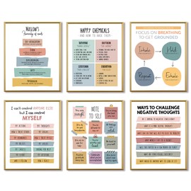 6 Mental Health Posters for Classroom Essentials Teacher Supplies Positive Quotes Wall Decor for Teacher Essentials Primary,Boho Posters for Therapy Office and Classroom Decorations