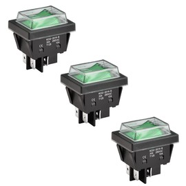 Heschen High Current Rocker Switch, 30A 250VAC, ON-OFF 2 Position, DPST, 4 Terminals, Green Light, T125, with Waterproof Cover (3, Green)