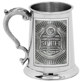 English Pewter Company 1pt Straight Embossed 50th Birthday Badge Pewter Tankard [EMB022]