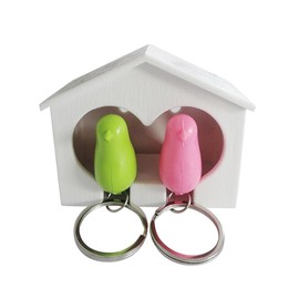 IFUDE 2 PCS Key Hooks Hanger Creative Birds House Whistle Keyrings Holder for Couple Housewarming Gifts Wall Key Organizer