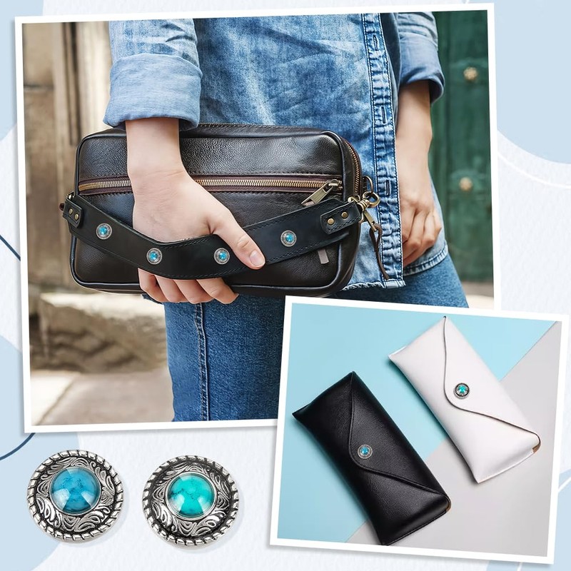 AHANDMAKER 20 Sets Buttons For Leather, 2 Colours Alloy Engraving