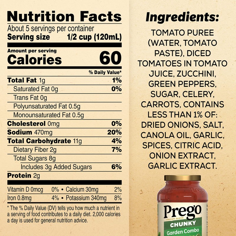 Prego Chunky Garden Combo Pasta Sauce, 23.75 Oz Jar (Case