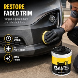 Car Plastic Restorer for Faded Trim – 400g Water-Based Renovator Wax for Bumpers, Dashboards, Rubber & Exterior Details