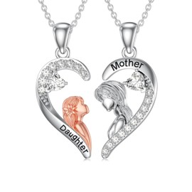 Qyvit Mother Daughter Necklace Set for 2 925 Sterling Silver Matching Heart Mom and Daughter Pendant Mother Jewelry Gifts for Mom Women