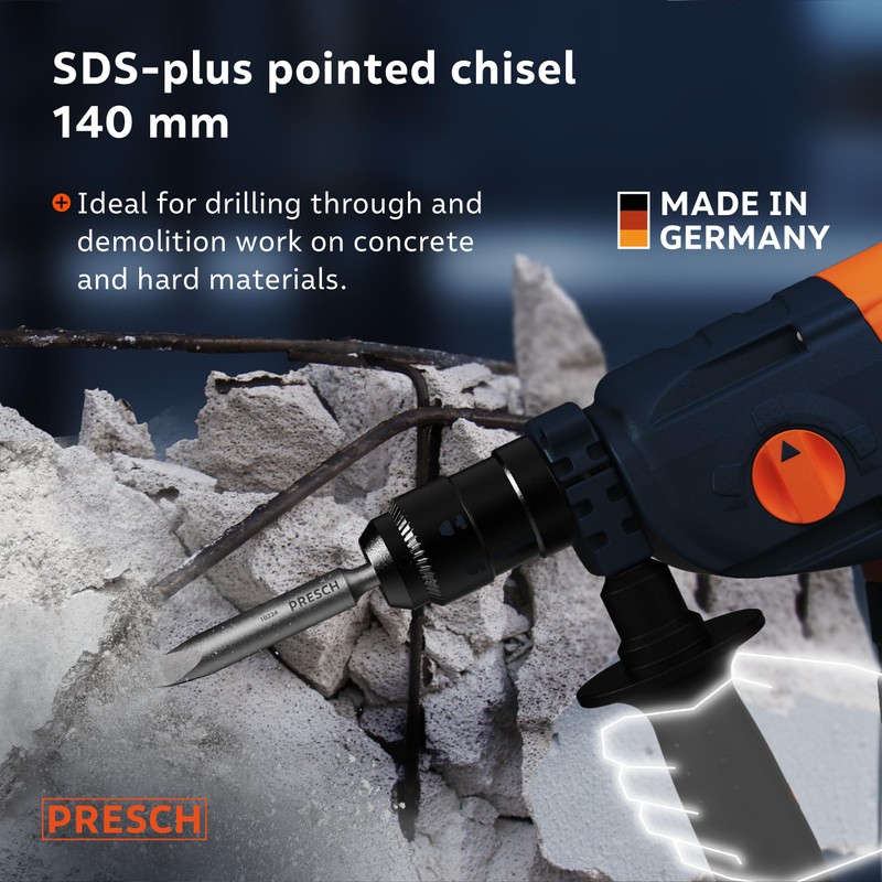 Presch SDS-Plus Pointed Chisel - Extremely Robust, Durable tip -