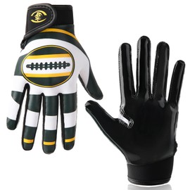 DUFFOBAN Youth Football Gloves, Kids Sticky Silicone Receiver Gloves Breathable Lightweight Gifts for Boys Girls, Green White, Medium/Large