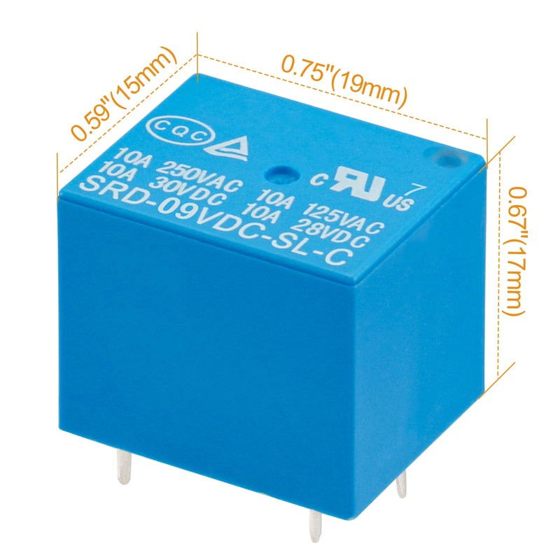 Weasch 2 Pack PCB Power Relay SRD-09VDC-SL-C, DC 9V Coil,