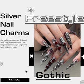 YAEISM 120PCS Silver Nail Charms 3D Punk Nail Charms Sparkly Dangle Star Nail Charms Shiny Cross Dollar Charms Alloy Bow Nail Charms for Nail Art and DIY Crafts Decoration