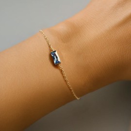 Desnuage Sapphire Bracelet Navy Blue Simple Thin Gold Chain Bracelet for Women Minimalist Birthstone Jewelry