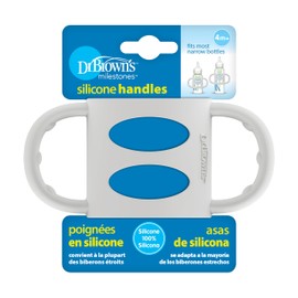 Dr. Brown's Milestones 100% Silicone Baby Bottle Handles, Narrow, Removable Easy-Grip Transitional Sippy Cup Handles, Gray, 4m+, 1 Pack