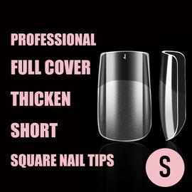 Wellquinn Short Square Nail Tips Thicken Soft Gel Nails Pre-etched Clear Full Cover Press on Acrylic Fake Nail Extension for Manicure Salon Home DIY 360Pcs 15 Sizes Black Box Collection