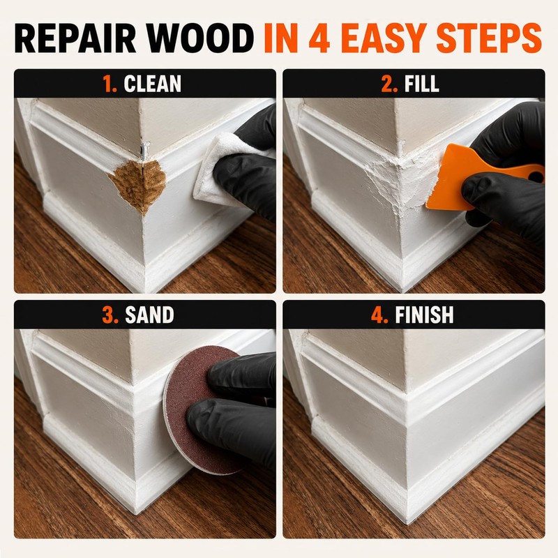 Wood Filler, Paintable & Sandable White Wood Putty for Hole