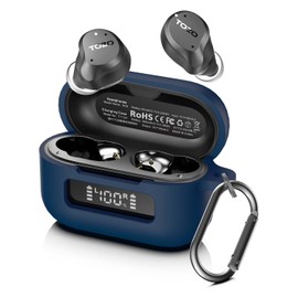 AGENTNANO for TOZ0 NC9(2024) Case Cover, Silicone Protective Scratch Resistant Battery Display Visible Design Cover for TOZO Hybrid Active Noise Cancelling Wireless Earbuds with Carabiner-Blue